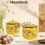 Premium Enamel Candy Jar with Golden Rim & Crystal Golden Knob, Multi Colors Available, 2 Sizes Optional (18cm / 20cm)